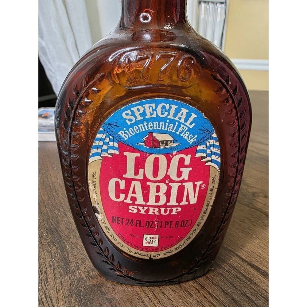 Vintage Log‎ Cabin Syrup Special Bicentennial Flask 1776-1976 Glass Bottle Empty